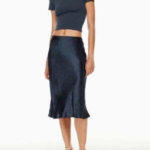 Slip satin navy blue midi skirt.